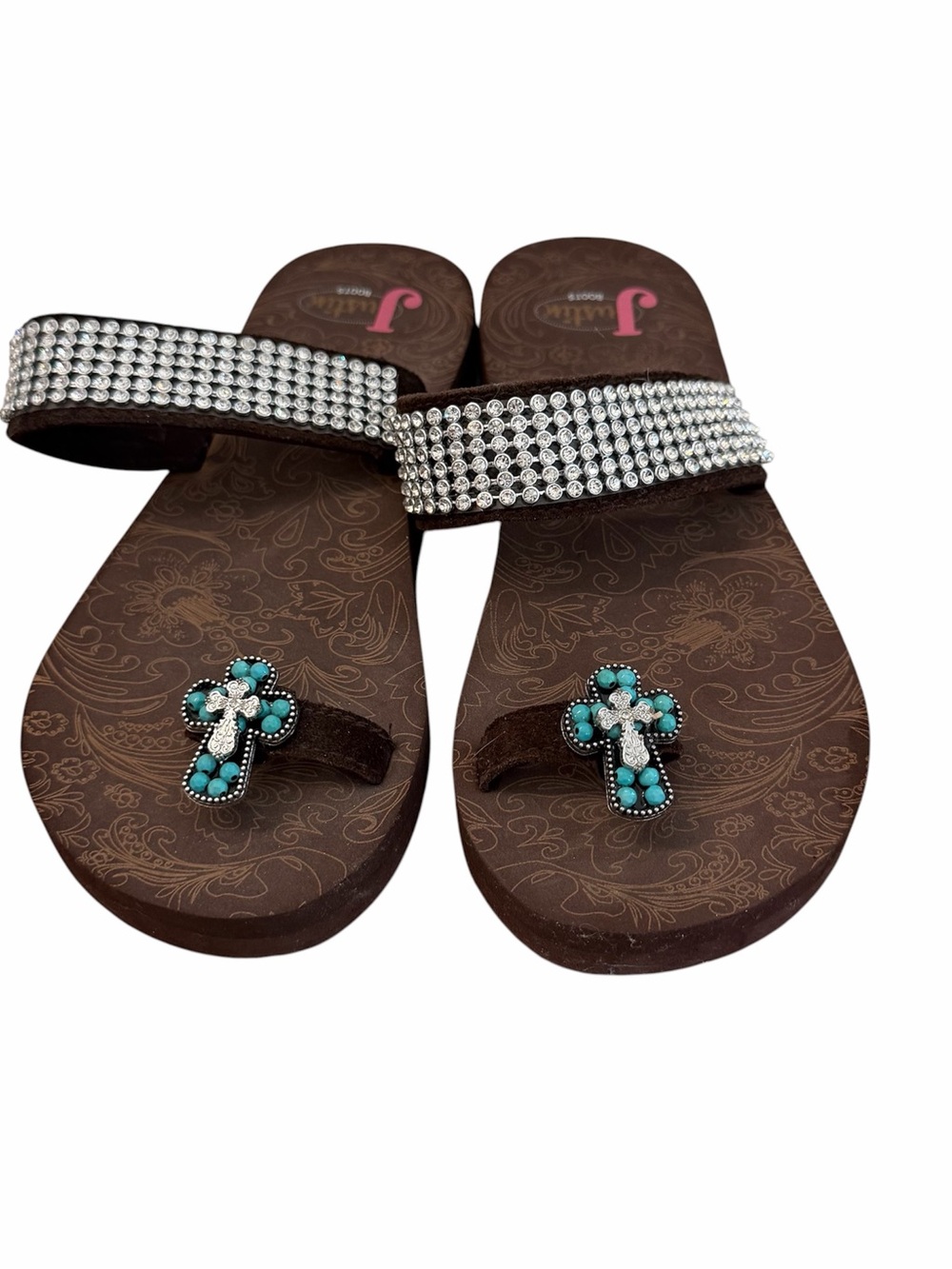 Justin Boots Women's Brown with Blue Turquoise Western Style Sandals Sz 7 GUC